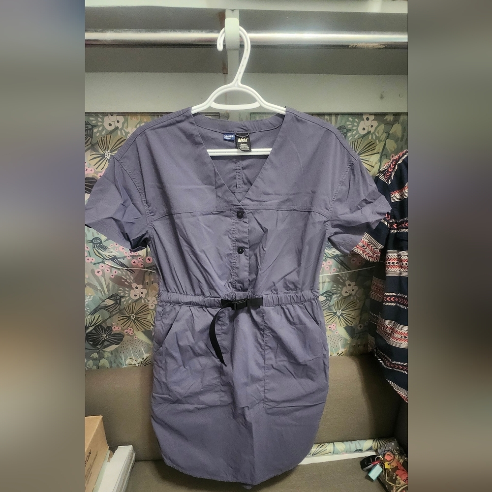 REI Blue Button Down Dress with Tie Front